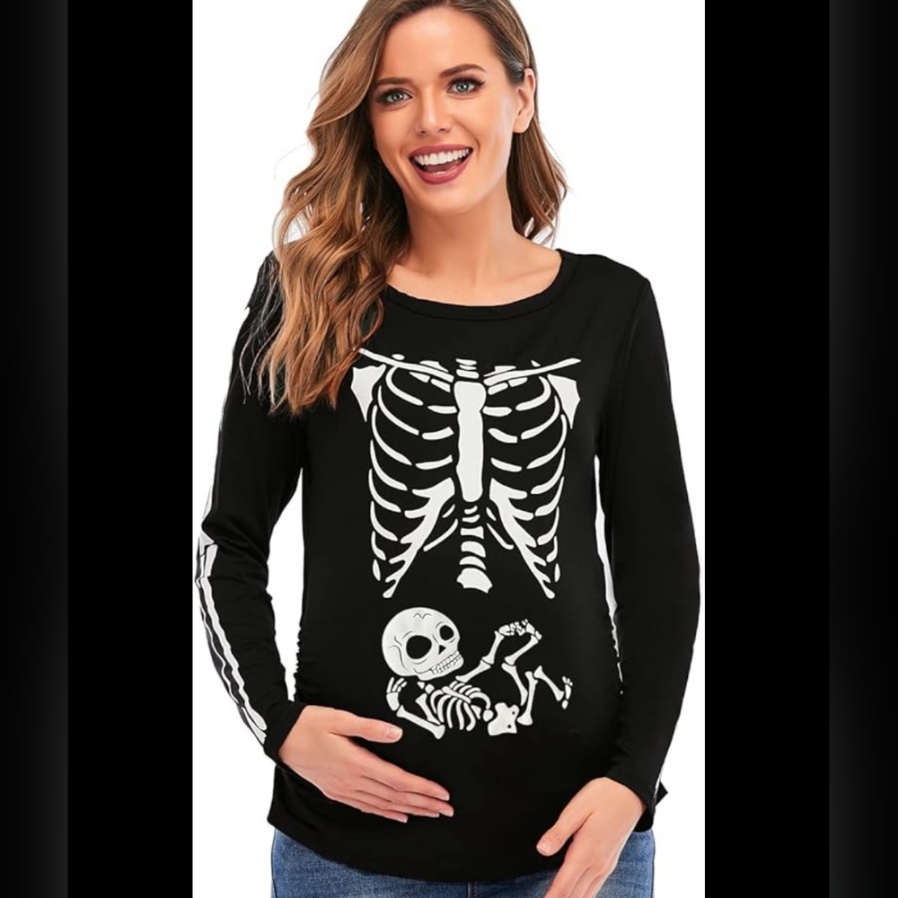 Skeleton and Baby Long Sleeve Maternity Tee Shirt